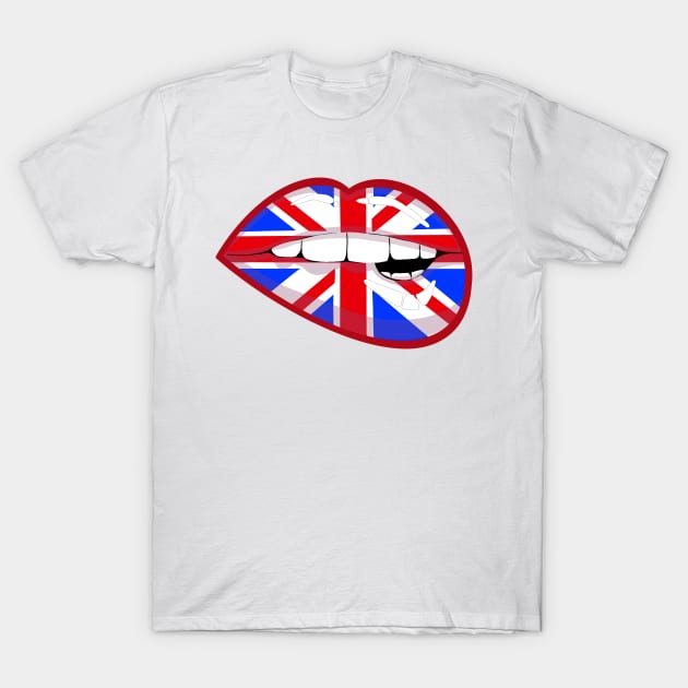 Uk flag lips biting T-Shirt by SHMITEnZ